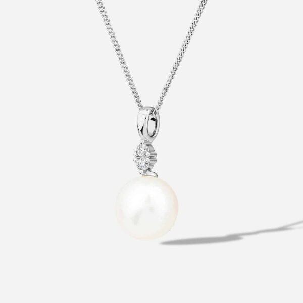 9ct White Gold 0.04ct Top Diamond & Freshwater Pearl Pendant - Image 3